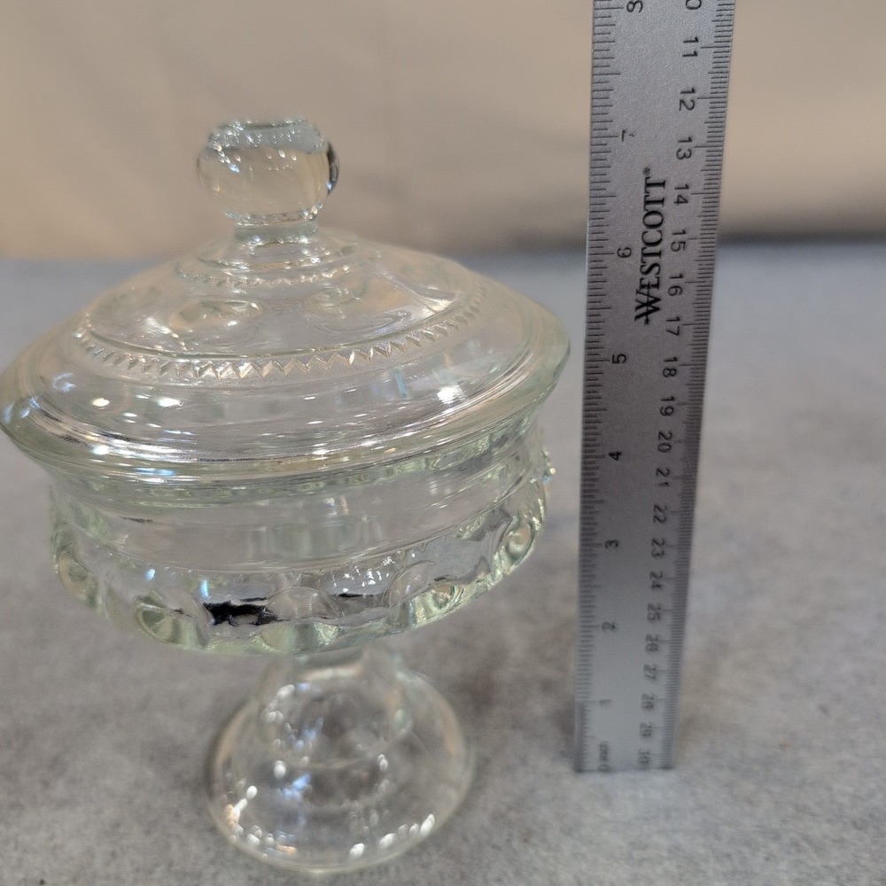 Tiffin Franciscan Kings Crown Clear Pedestal Covered Candy Compote Dish Vintage - Picture 6 of 8